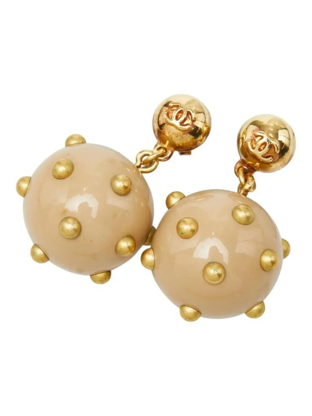 Chanel Cc Logo Stud Ball Earrings Gold- #327478C51B